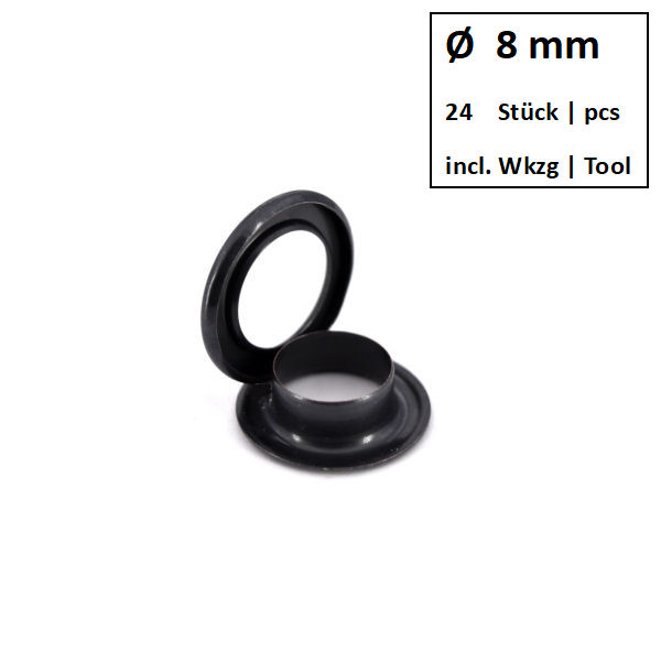 Ösen + Scheiben Ø 8 mm brüniert | Dose á 24 Stück mit Werkzeug Ösen + Scheiben Ø 8 mm brüniert | Dose á 24 Stück mit Werkzeug